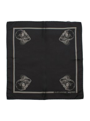 Alexander McQueen Black Silk Skull Print Pocket Square