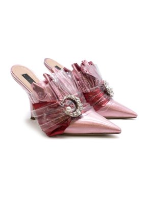 Midnight 00 Ruched lame & PVC stiletto-heel mules