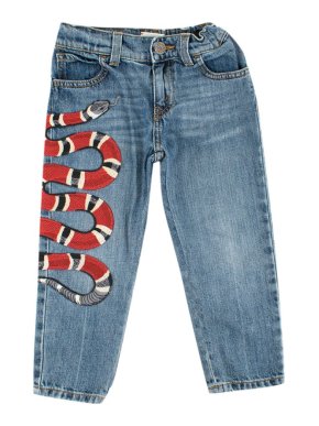 Gucci 4Yrs Embroidered Snake Denim Jeans