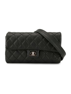Chanel Uniform 2.55 Black Caviar Leather Belt Bag
