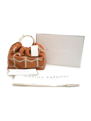 Marina Raphael SIENNA Terracotta Crochet Suede Bag