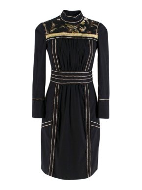 Prada black embroidered high neck dress