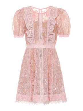 Self Portrait Pale Pink Floral-lace minidress