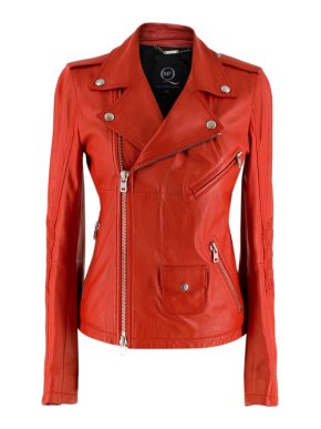 McQ by Alexander McQueen Red Asymmetric Leather Biker Jacket
