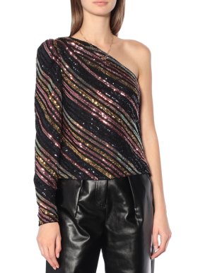Self Portrait Sequined one-shoulder top