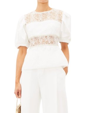 Self Portrait Crystal beaded puff-sleeve peplum-hem top