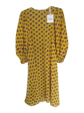 Alysi Yellow Floral Print Puff Sleeve Dress