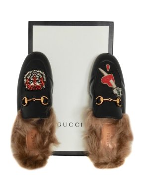 Gucci Princetown Tiger Heart Leather Mules