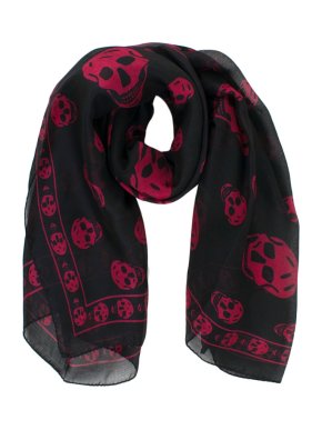 Alexander McQueen Black/Purple Silk Skull Print Scarf