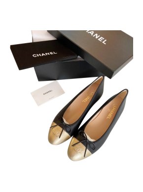 Chanel Black & Gold Platform Ballerina Flats
