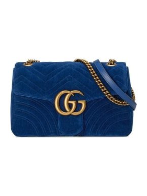 GUCCI GG Marmont blue velvet shoulder bag