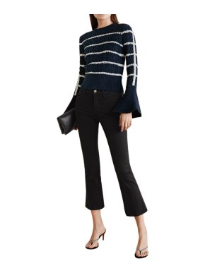 Self Portrait Embellished striped cable-knit sweater