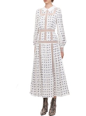 Self Portrait Blue and White Sail Jacquard Midi Dress