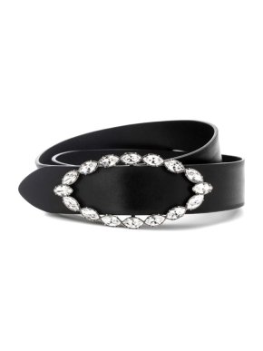 Saint Laurent Crystal Buckle Black Leather Belt