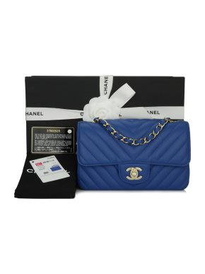 Chanel Blue Chevron Leather Rectangle Mini Flap Bag