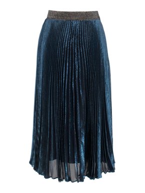 Christopher Kane Lame Pleated Skirt in Metallic Blue