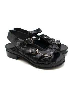 Robert Clergerie Black Snake Effect Mini Platform Chunky Sandals