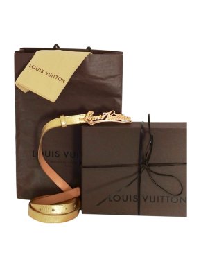 Louis Vuitton metallic gold leather logo buckle belt