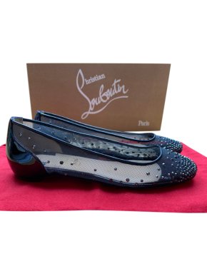 Christian Louboutin MEsh & Leather Crystal Patinotte Flats