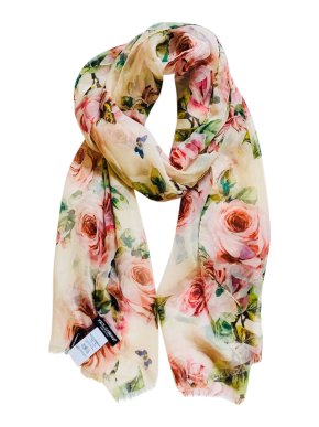 Dolce & Gabbana Blush Rose Print Silk Wrap Scarf