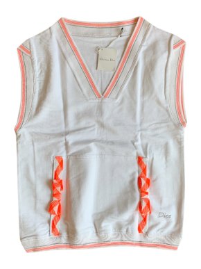 Dior White & Orange Ribbon Detail Knit Vest