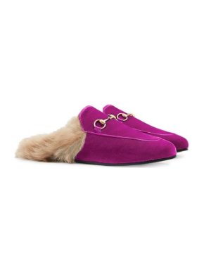 Gucci Pink Princetown velvet fur lined mules