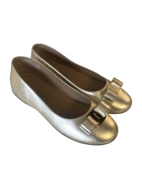 Ferragamo Kid's Gold Bow Detail Ballerina Flats