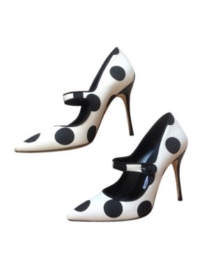 Manolo Blank black and white spotted Mary Jane pumps