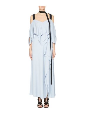 Roland Mouret Giles Thin Satin Crepe Scarf Black