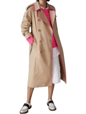Burberry Double Breasted Honey Trench Coat with Pink Patent Trim