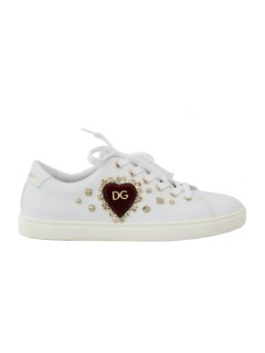Dolce & Gabbana White Leather Embellished Sneakers