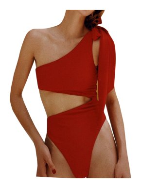 SAME LA Red Ribbed Asymmetric Swimsuit