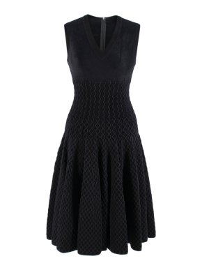 Alaia Black Textured Knit Sleeveless Skater Dress