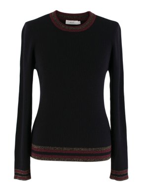 A.L.C Black Wool Ribbed Textured Jumper