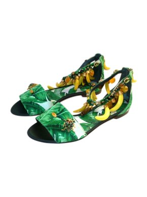 Dolce & Gabbana Embellished Banana Leaf print flat sandals