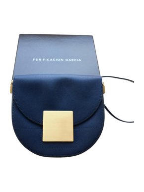 Purificacion Garcia Blue Saffiano Leather Half Moon Bag