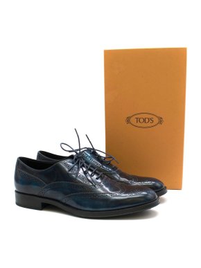 Tods Lace-Up Almond Toe Blue Patent Brogues