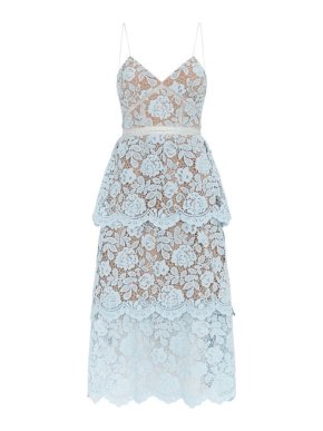 Self Portrait Tiered Blue Lace Dress