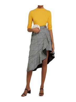 Self-Portrait Check Flounce Midi Skirt