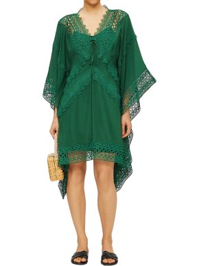 Self Portrait Green Lace insert cape-sleeve kaftan
