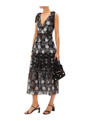 Self Portrait Sequined Tulle Midi Dress In Black