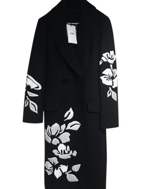 Fendi Black & White Floral Wrap Coat