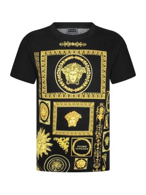Young Versace Black & Godl Baroque Print Top