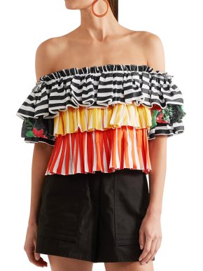 Caroline Constas Pandora Off-the-shoulder Lace-trimmed Striped Top