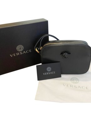 Versace Black Leather Medusa Crossbody Bag