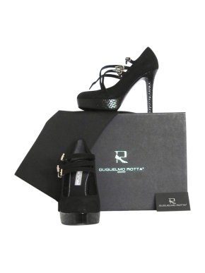 Guglielmo Rotta black suede snakeskin embossed mary-jane sandals