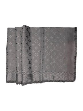 LOUIS VUITTON silk/wool blend gray monogram shawl