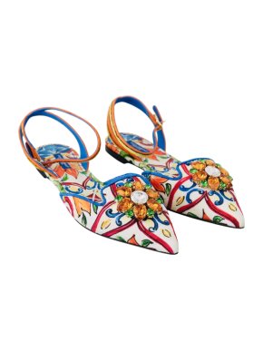 Dolce & Gabbana Sicily Majolica Print Crystal Embellished Sandals