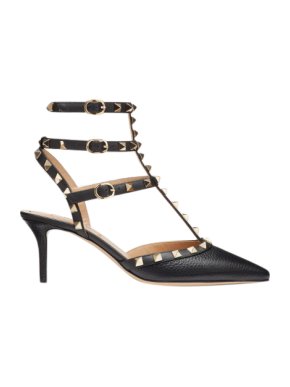 Valentino Rockstud Grainy Calfskin Ankle Strap Pump 65 mm