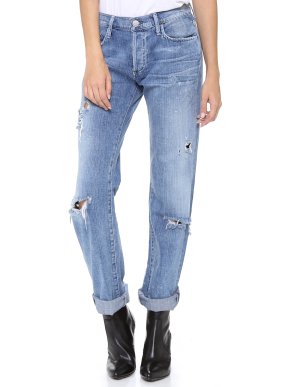 Goldsign Blue Straight Leg Distressed Boyfriend Jeans